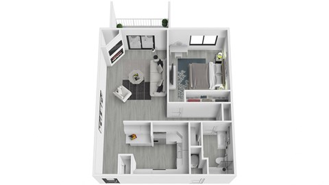 Floor plan for 1 bed, 1 bath, 879 sqft